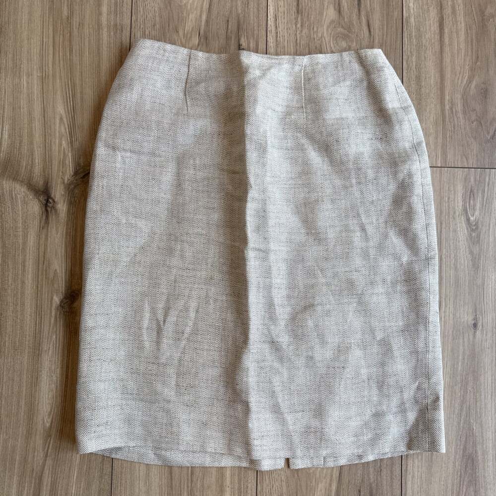 Dana Buchman Vintage Cream Linen Blend Classic Pencil Skirt Sz 8 P Lined Office